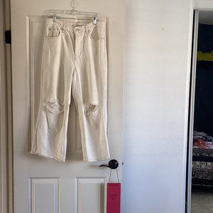 Free People Womens Size 30 Off White Wide Leg Jeans with Holes in Knee